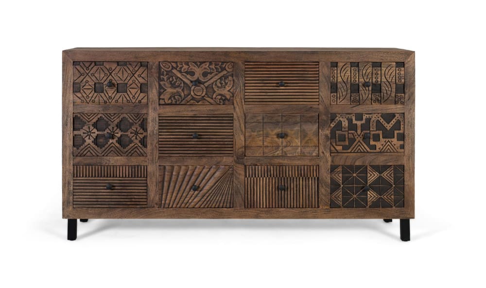 Buffet GINER Y COLOMER artisanal en manguier massif sculpté 160 cm