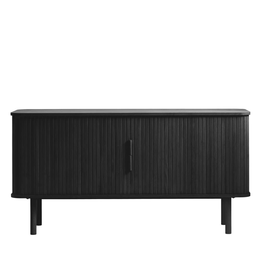 Buffet enfilade CALLAN noir à portes coulissantes striées 160 cm