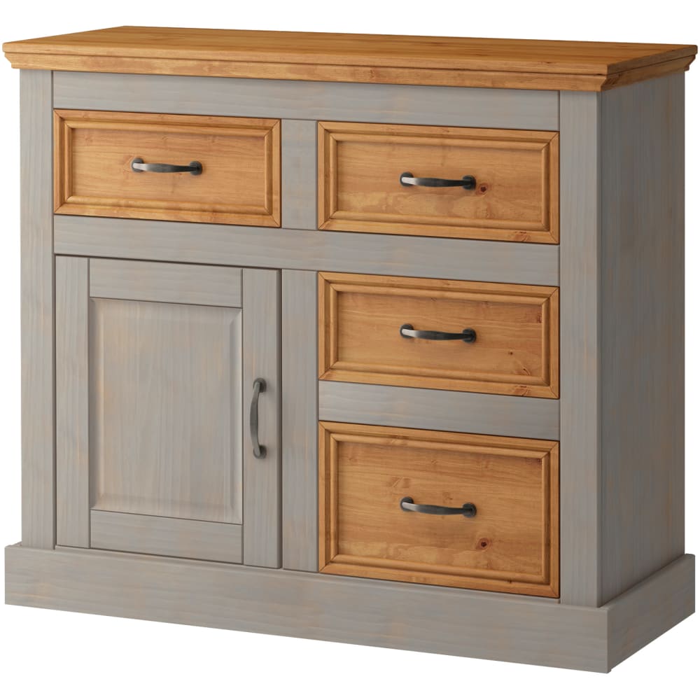 Buffet SELMA en pin massif ciré gris 100 cm avec 4 tiroirs