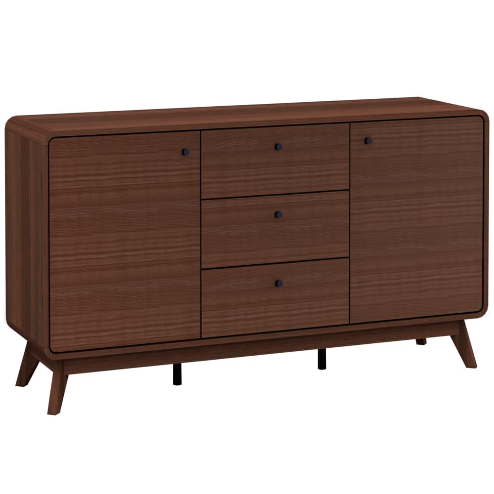 Buffet enfilade CASSIE effet noyer 140 cm avec 2 portes et 3 tiroirs