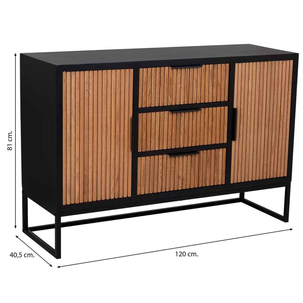 Vue latérale du buffet SAORI en bois et métal
