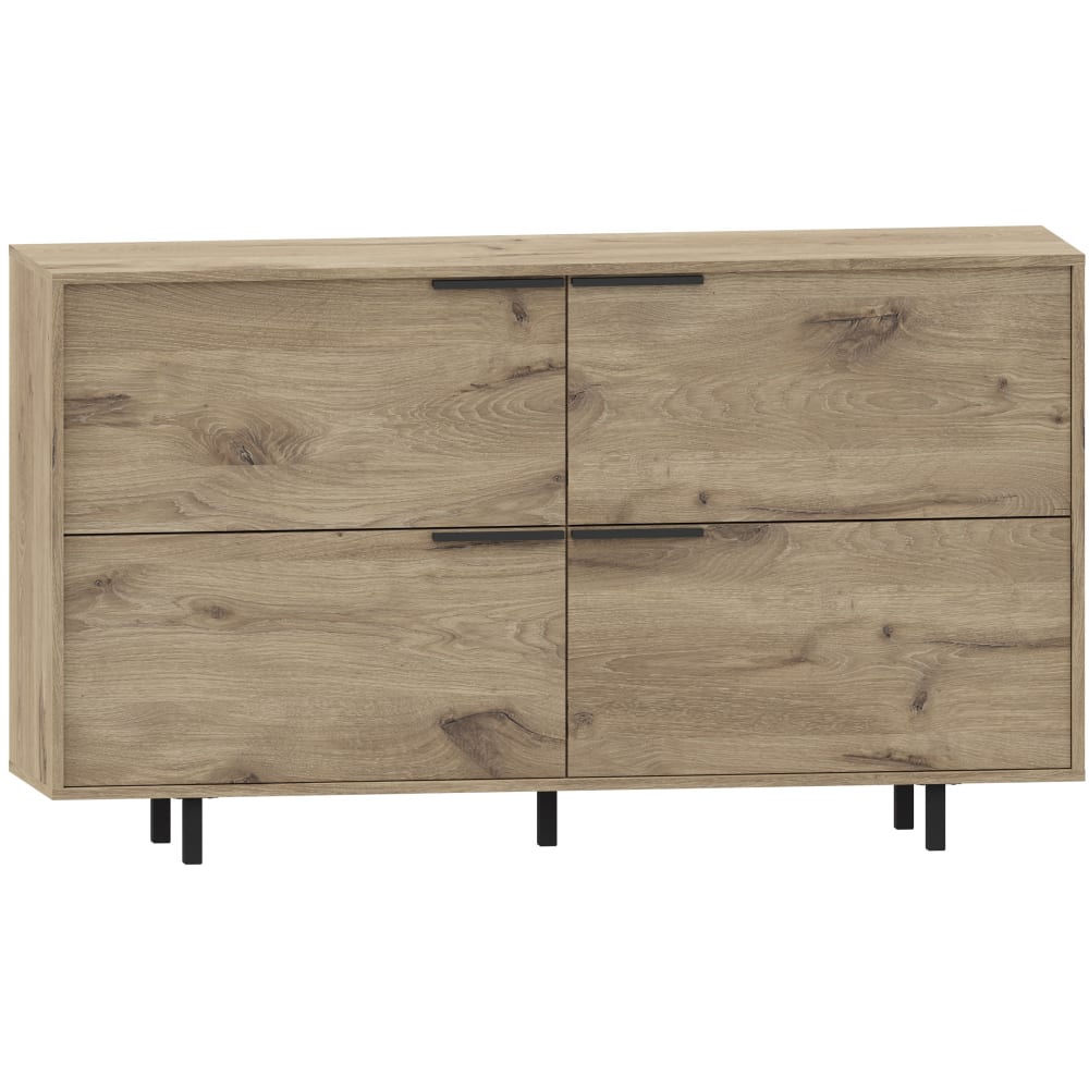 Buffet ALBERTO effet chêne 4 portes battantes pieds métal 150 cm