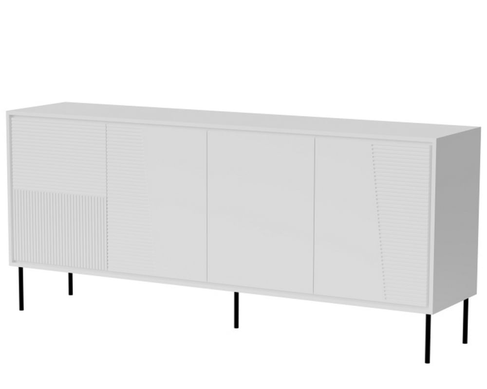 Grand buffet enfilade 4 portes blanc mat et pieds acier 200 cm - ULA