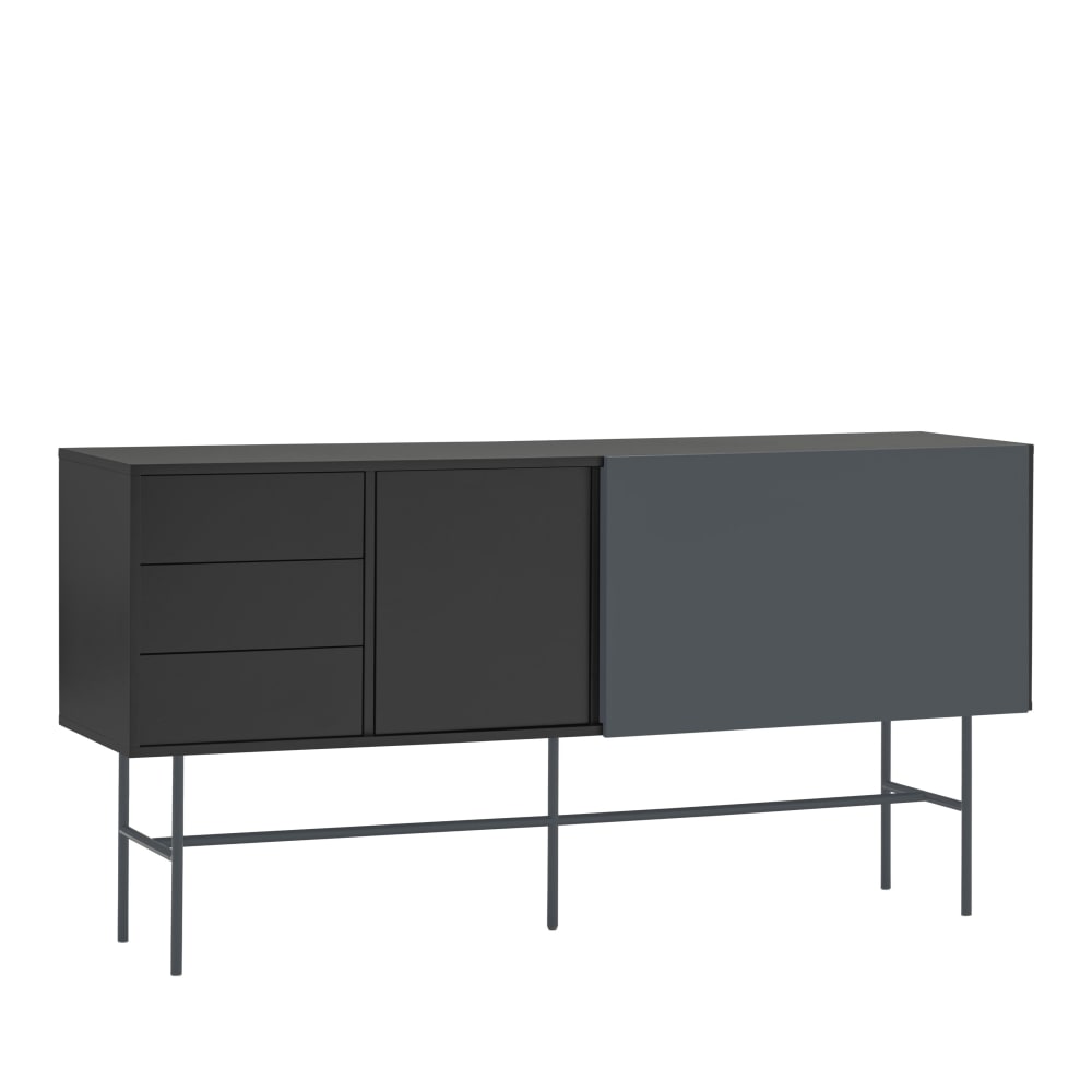 Buffet bahut NUBE gris et noir 180 cm avec porte coulissante et 3 tiroirs