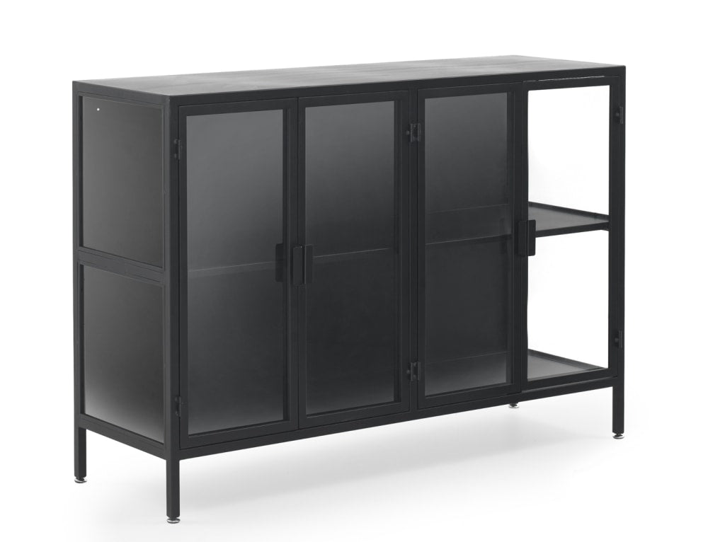Buffet vitrine GEESE HOME 120 cm en verre et métal noir