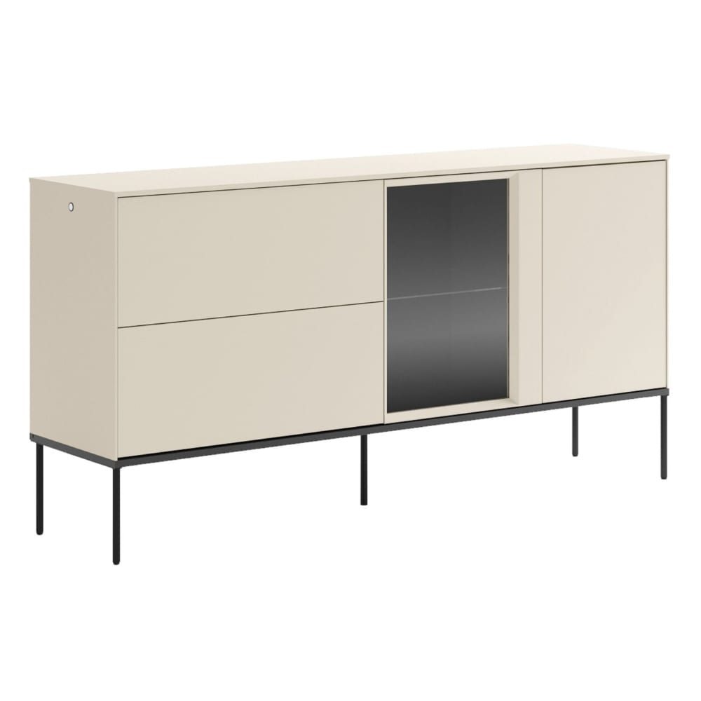 Buffet vitrine BELLEZO crème 166 cm avec éclairage LED et 2 tiroirs