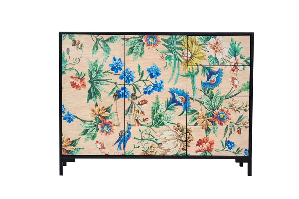 Buffet bas WILMA 2 portes et 4 tiroirs imprimé floral 113 cm
