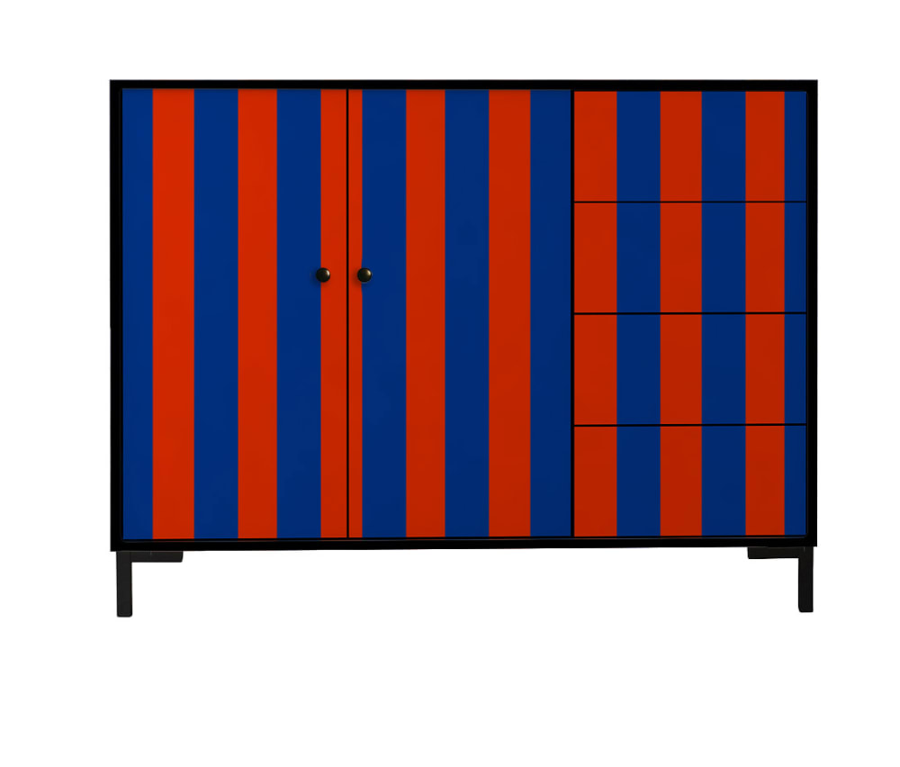 Buffet bas WILMA en MDF imprimé 113 cm avec 4 tiroirs et 2 portes