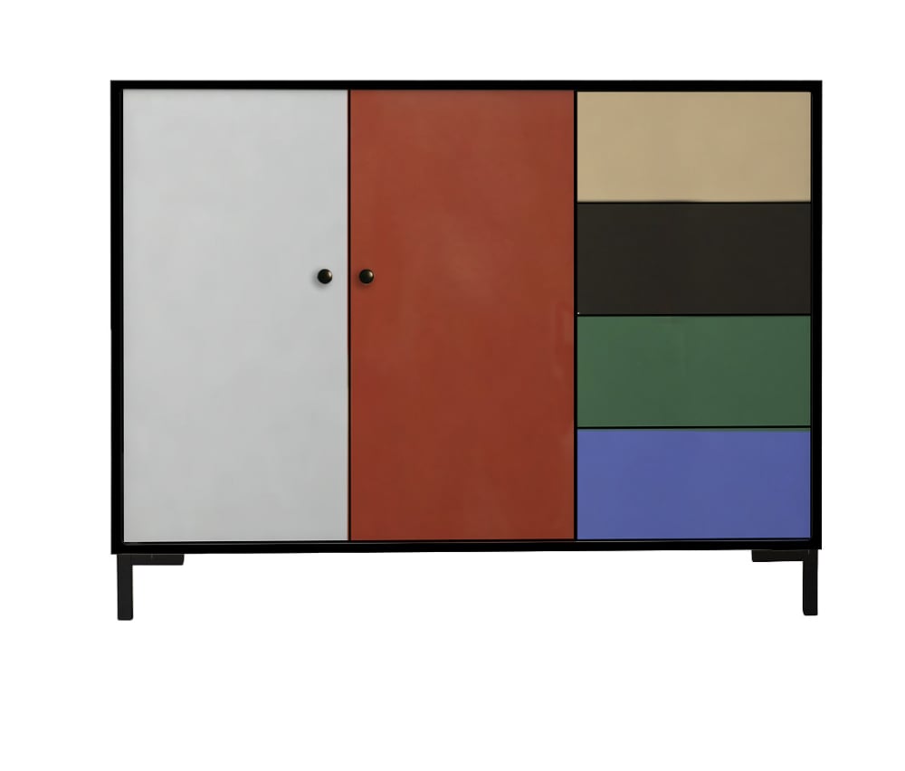 Buffet bahut WILMA noir imprimé 113 cm avec 2 portes et 4 tiroirs
