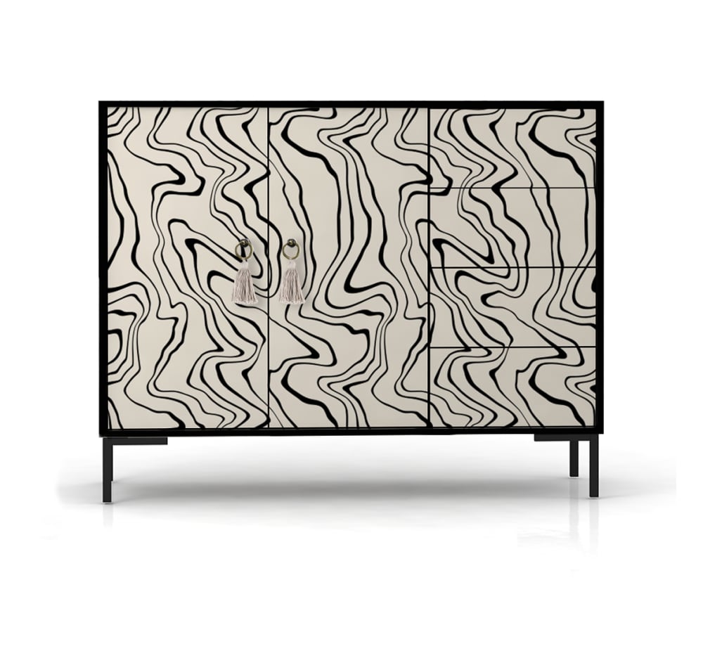 Buffet de rangement WILMA imprimé sur fond noir 113 cm