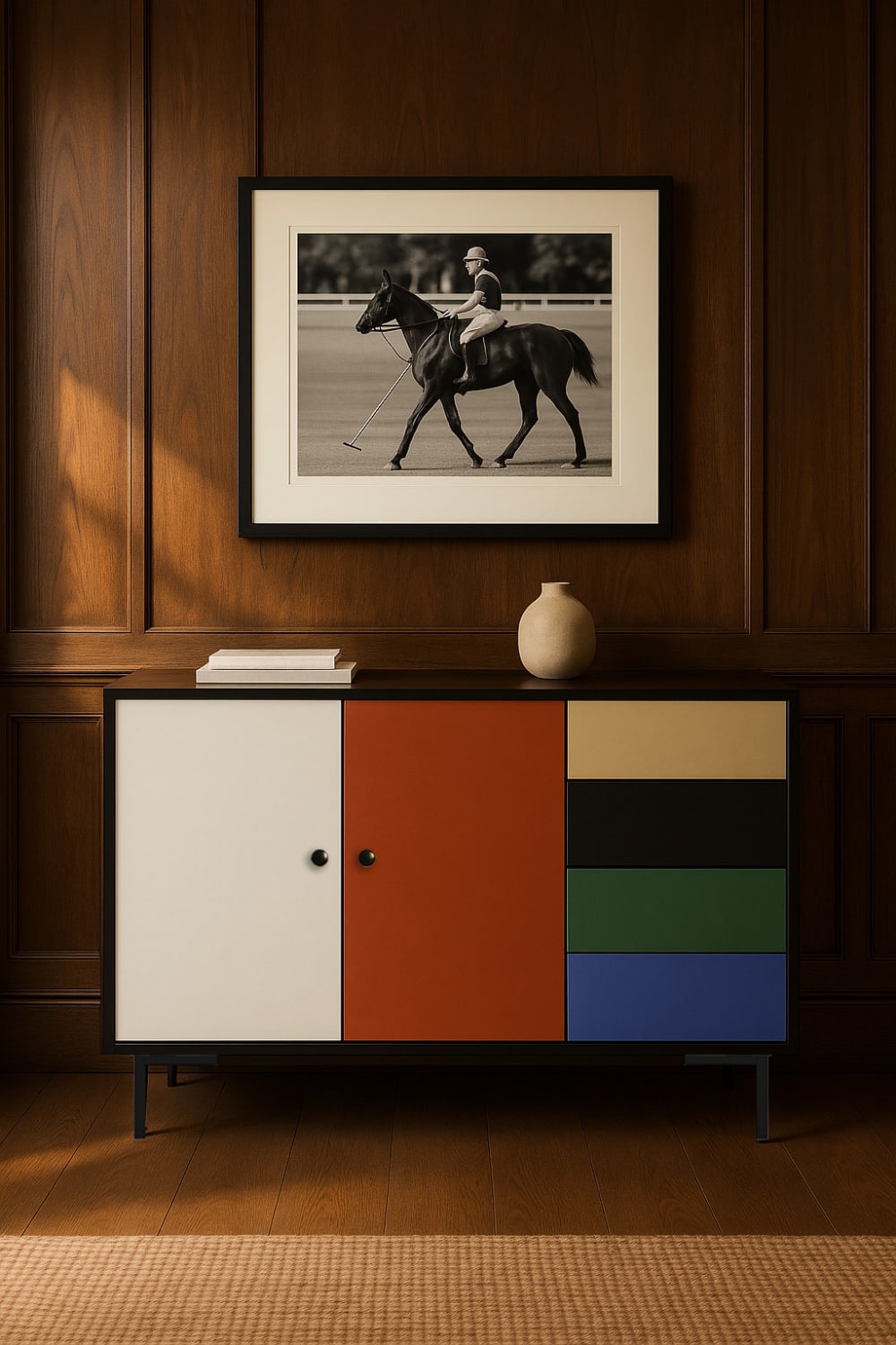 Détail du décor imprimé du bahut WILMA
