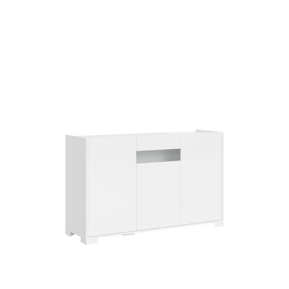 Buffet bas RIFLESSO blanc brillant 130 cm avec porte en verre fumé