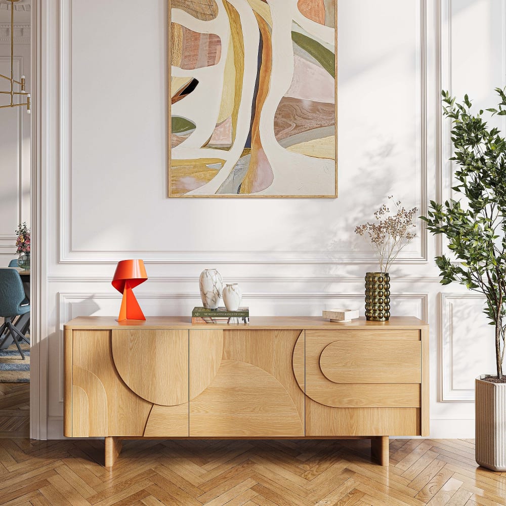 Détail des portes sculptées du buffet MILORD