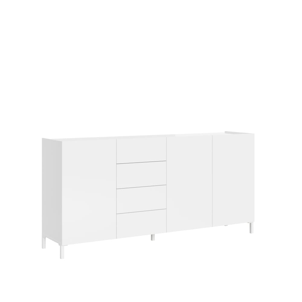 Buffet bahut SOLARIA blanc brillant 174 cm avec 3 portes et 4 tiroirs