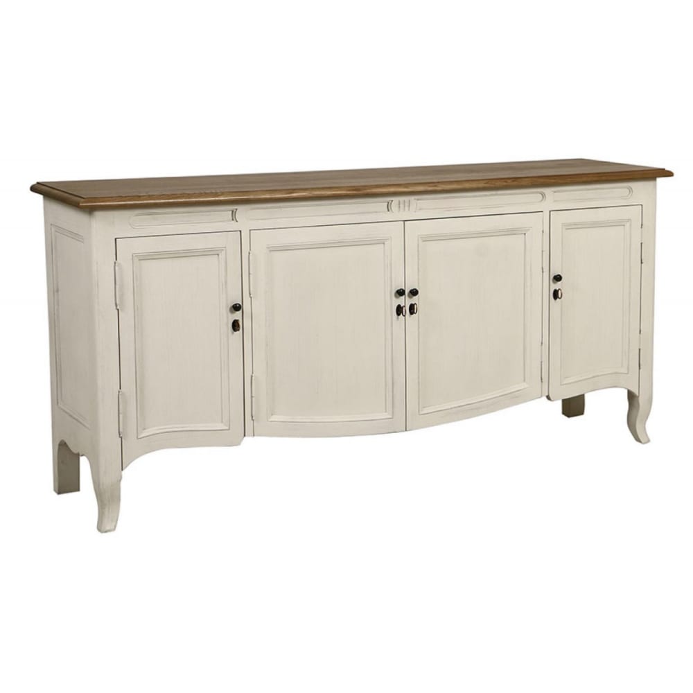 Grand buffet bas MANOIR en pin massif blanc 200 cm avec 4 portes et 1 tiroir
