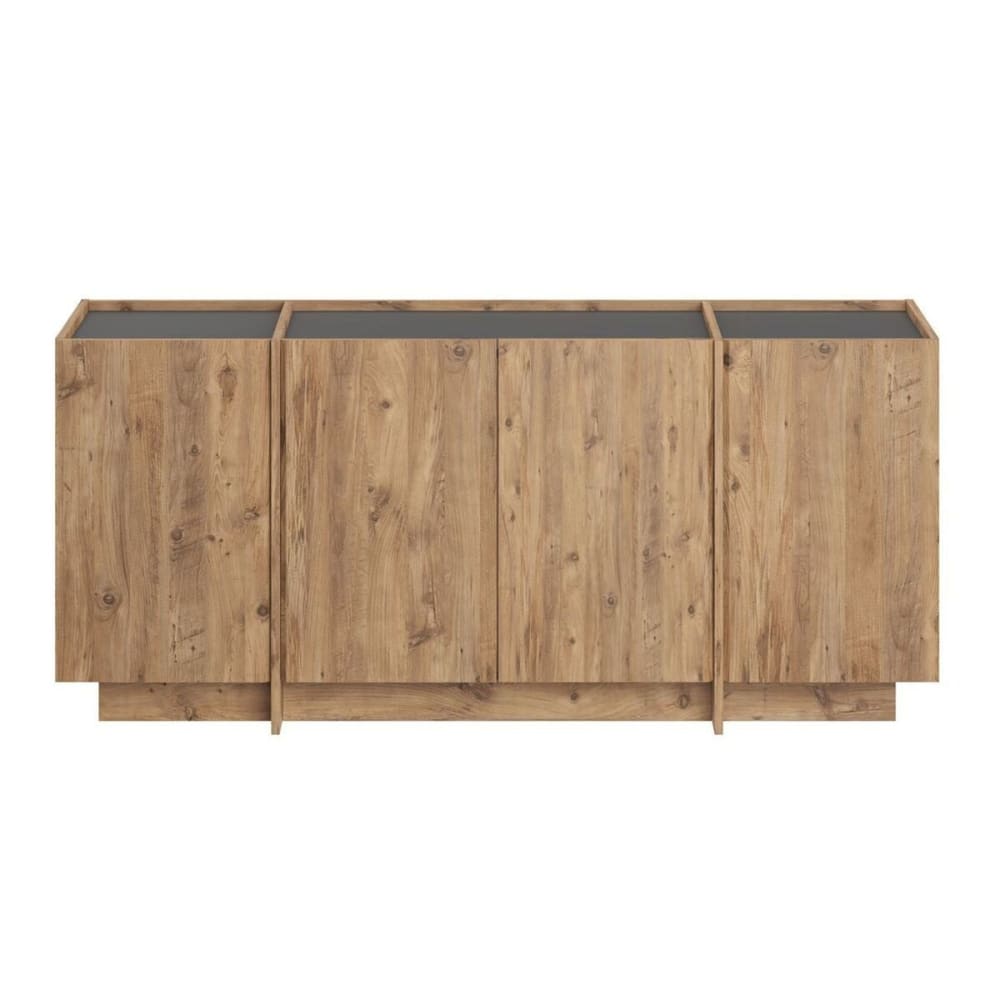 Buffet bas ARVEN gris anthracite et pin 180 cm à 4 portes