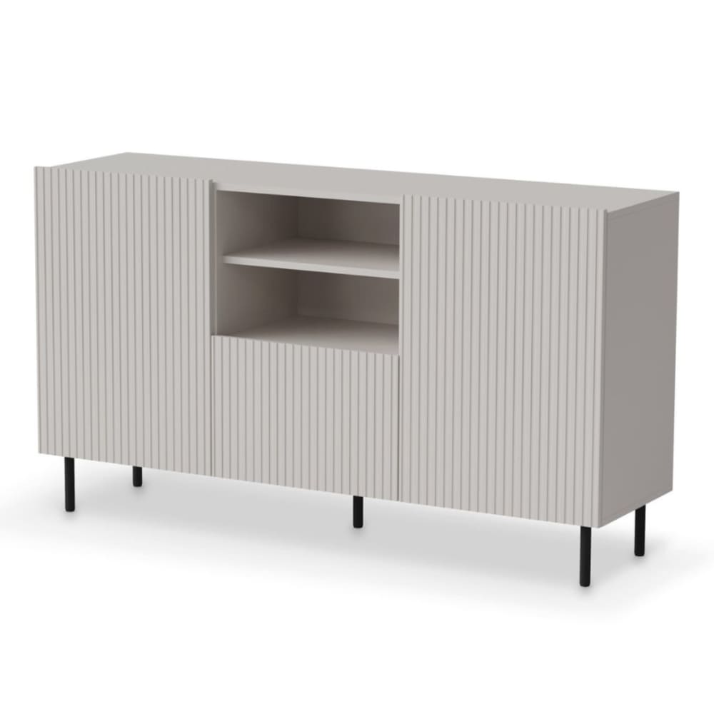 Buffet bas ROTTERDAM coloris cachemire 150 cm avec 3 portes et une niche ouverte