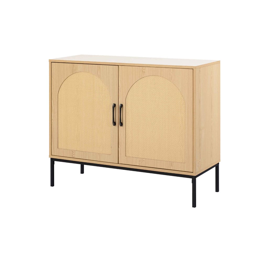 Buffet bas NAGATO en cannage effet bois et noir 100 cm 2 portes