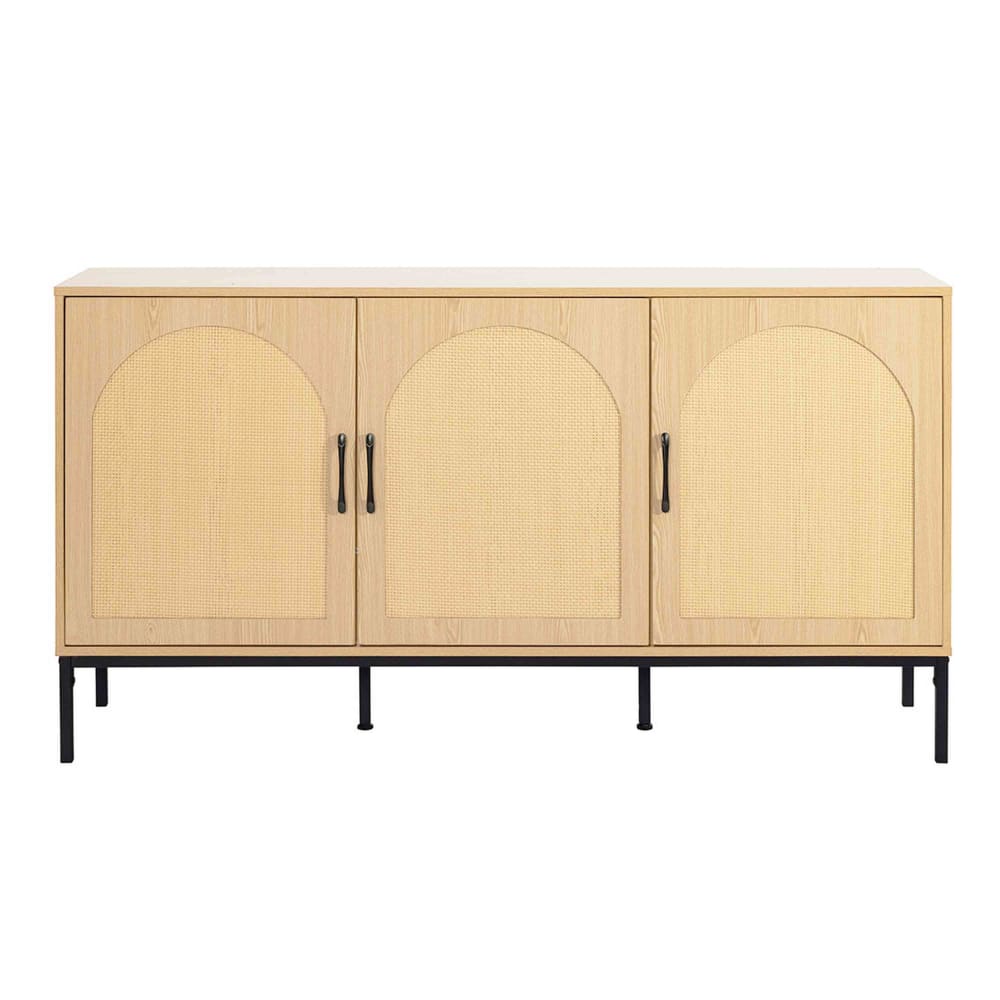 Buffet enfilade NAGATO en cannage bois et noir 150 cm 3 portes