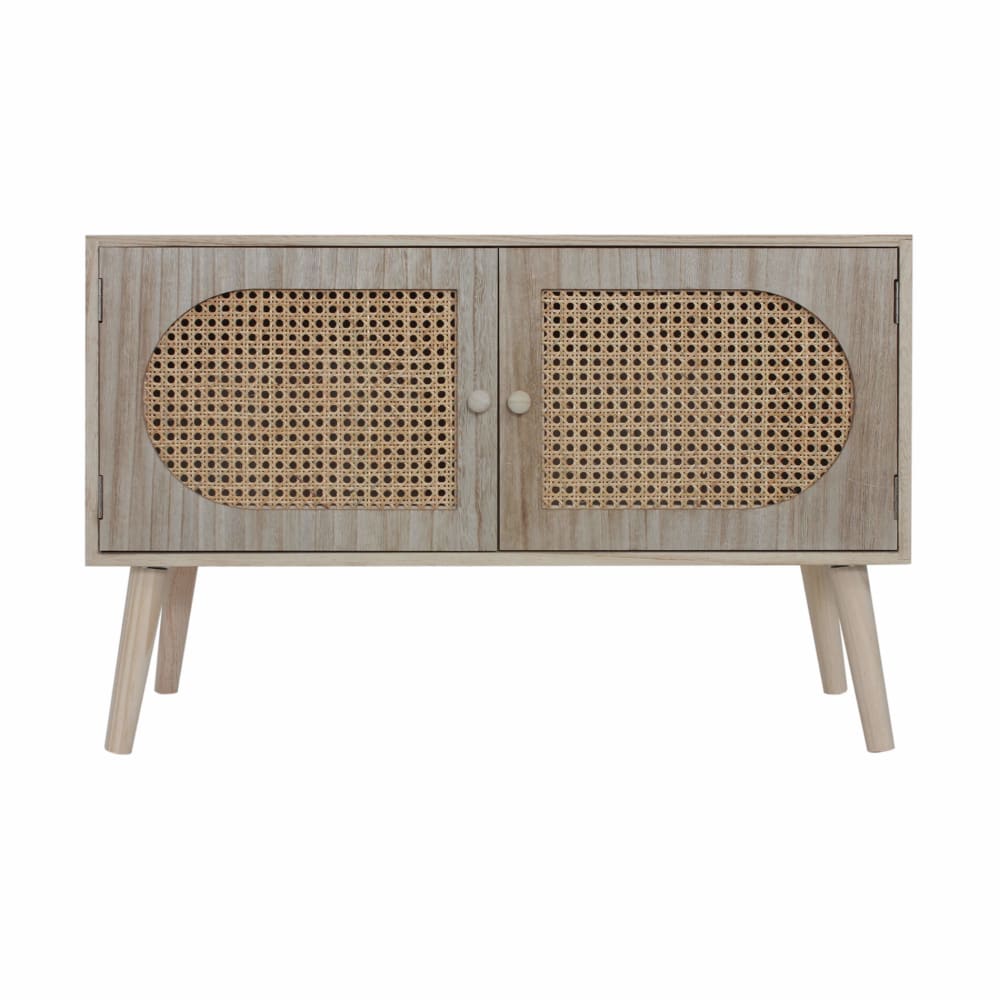 Buffet bas bohème MOBILI REBECCA marron avec portes en rotin 80 cm