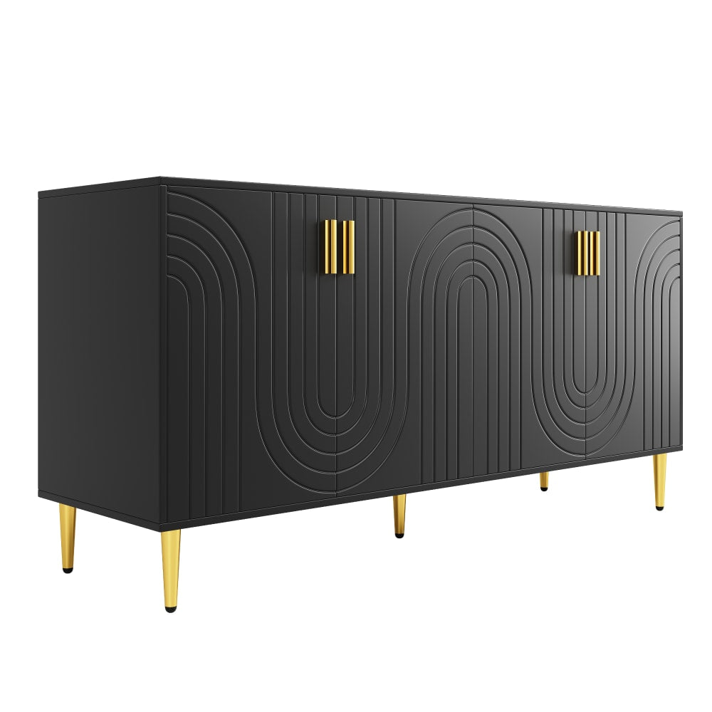 Buffet bahut URBAN MEUBLE noir mat 152 cm à motifs géométriques en relief