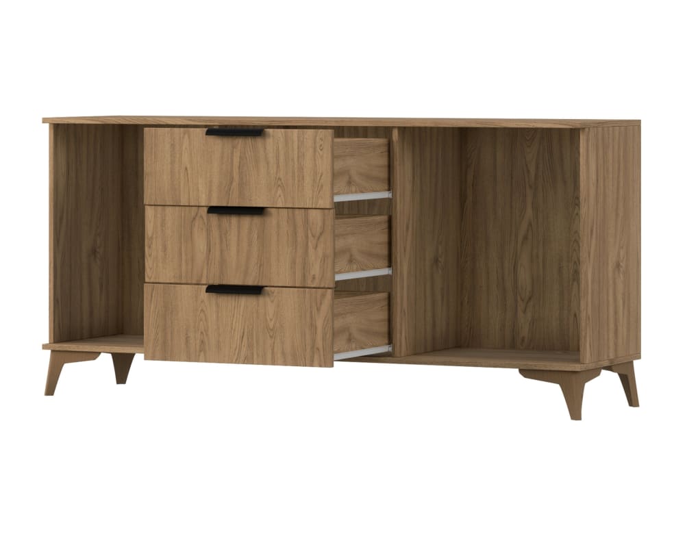 Buffet PORTMORE portes ouvertes sur ses volumes de rangement