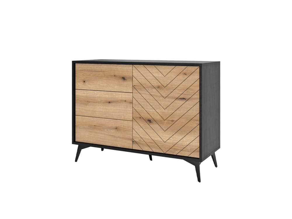 Buffet bas industriel PETER bois et noir 104 cm avec 3 tiroirs
