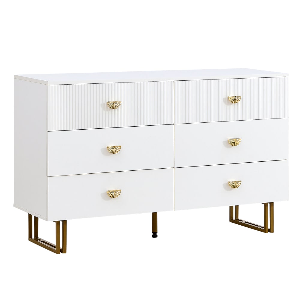 Buffet bas URBAN MEUBLE blanc 120 cm avec 6 tiroirs et poignées dorées