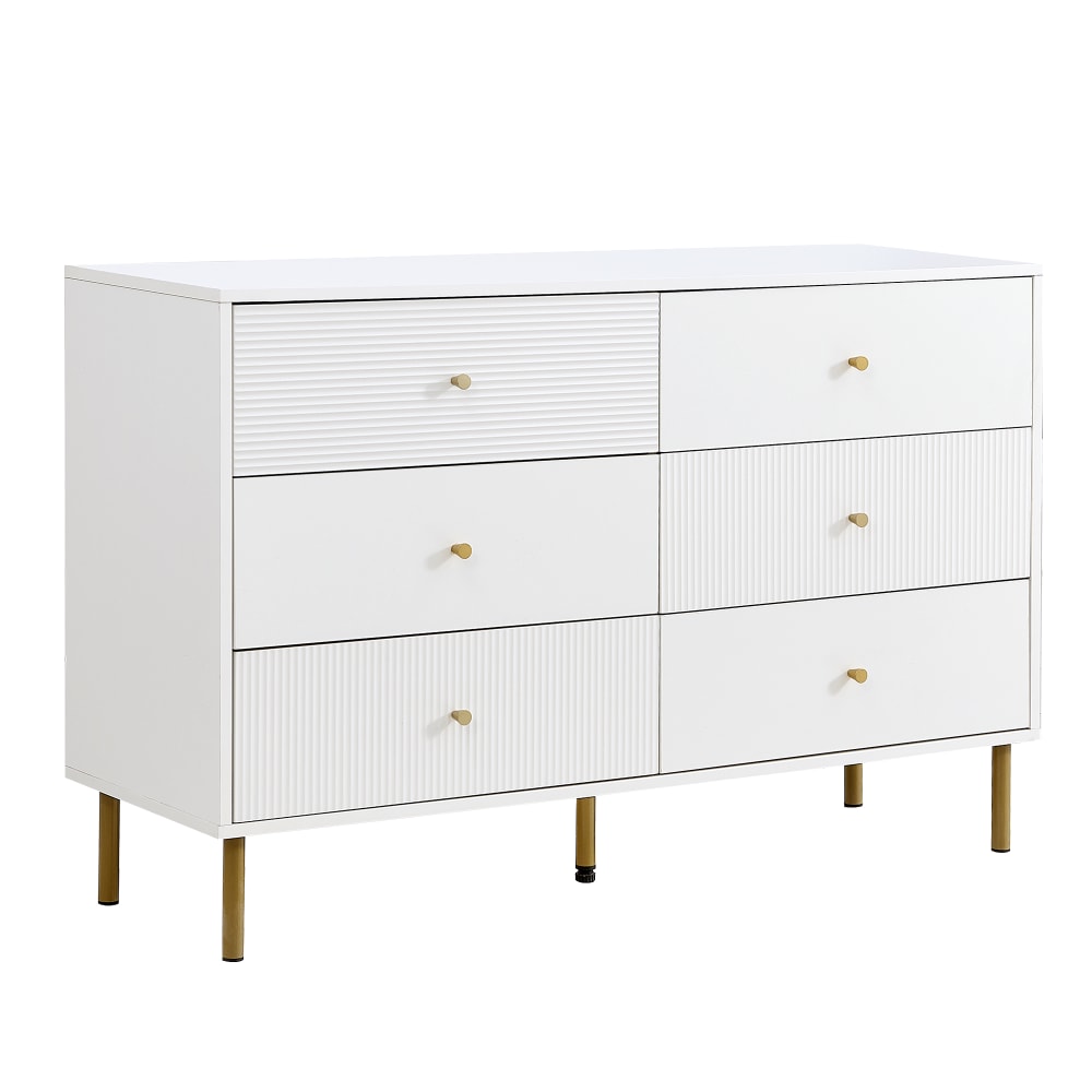 Buffet bas URBAN MEUBLE blanc 120 cm à 6 tiroirs et pieds dorés