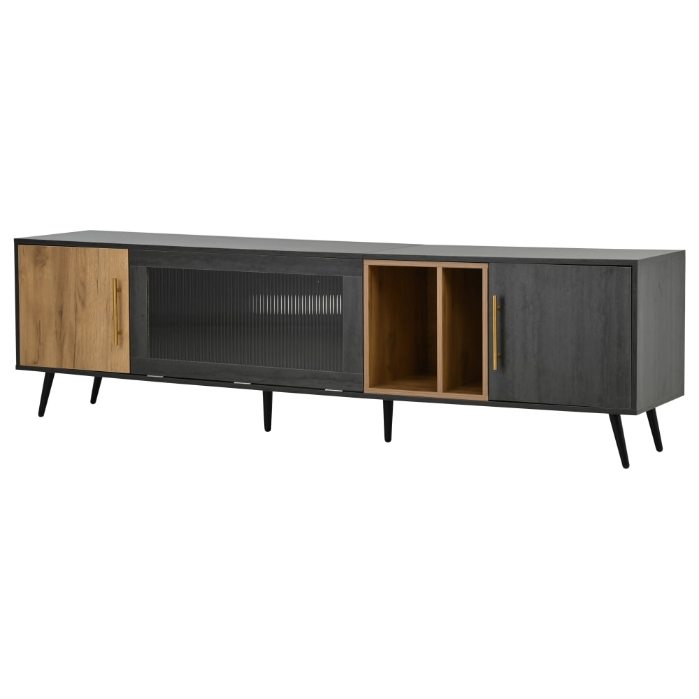 Buffet enfilade URBAN MEUBLE noir et bois de 200 cm avec niches ouvertes