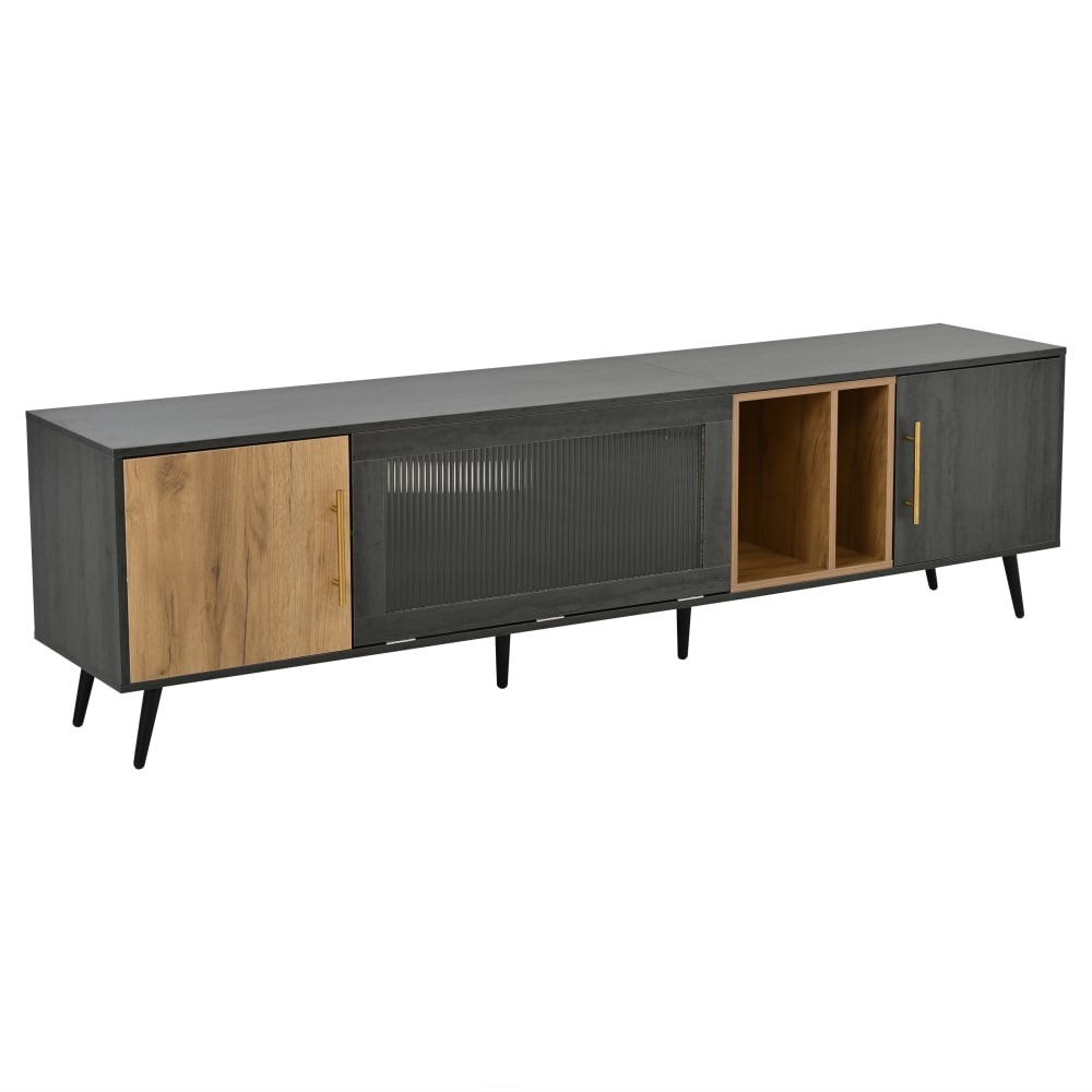 Buffet bas URBAN MEUBLE noir et bois 200 cm avec porte coulissante centrale