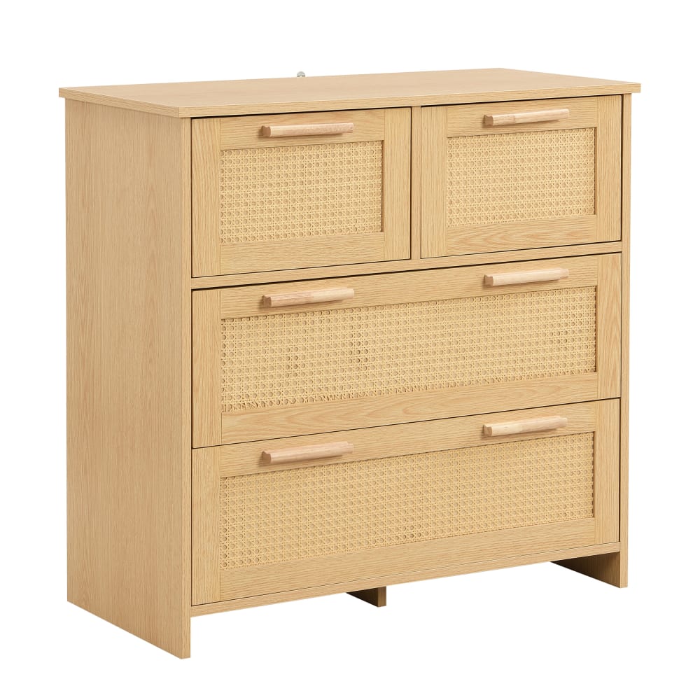 Buffet URBAN MEUBLE bois clair 80 cm avec 4 tiroirs en rotin tressé