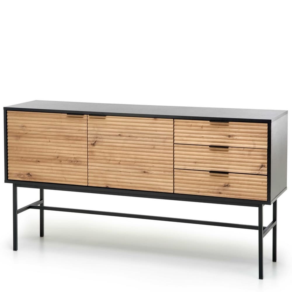 Buffet bas industriel SMASH effet chêne 160 cm sur structure acier noire