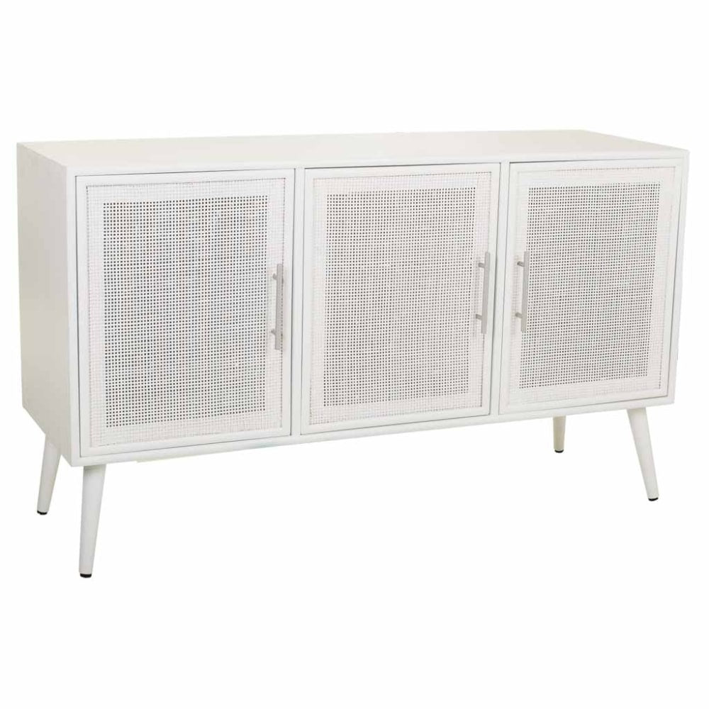 Buffet WANDERLUST DECO blanc 120 cm avec 3 portes en bambou tressé