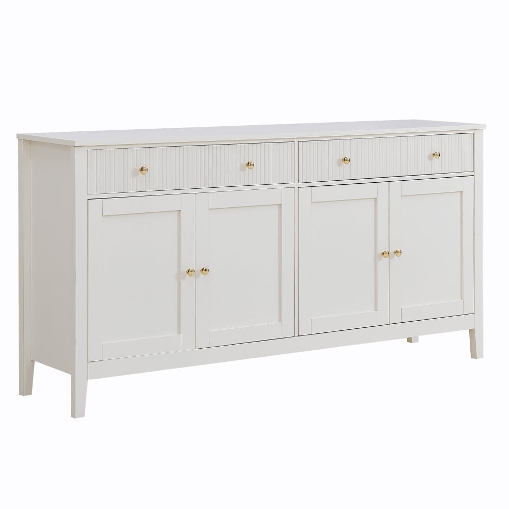 Grand buffet URBAN MEUBLE blanc mat 160 cm avec 4 portes 2 tiroirs et poignées dorées
