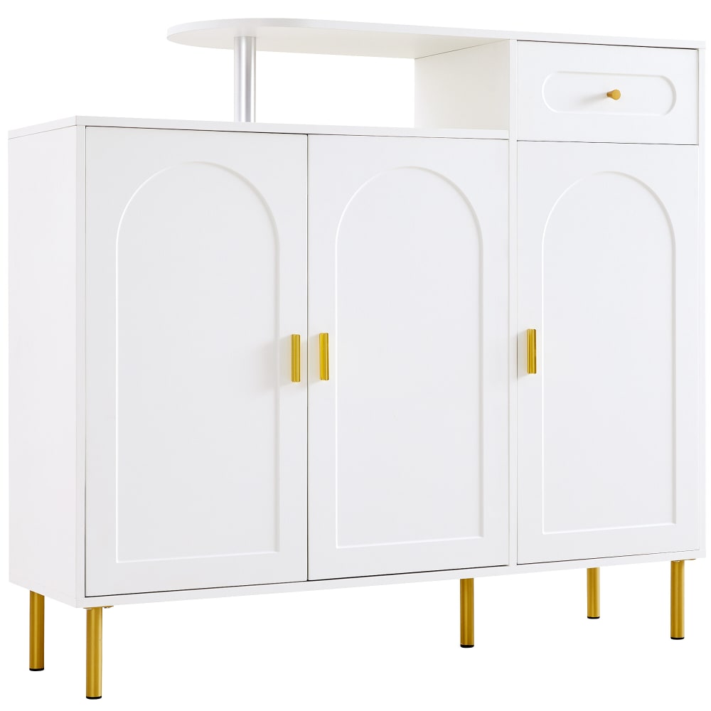 Buffet blanc URBAN MEUBLE 120 cm avec 3 portes courbes et poignées dorées