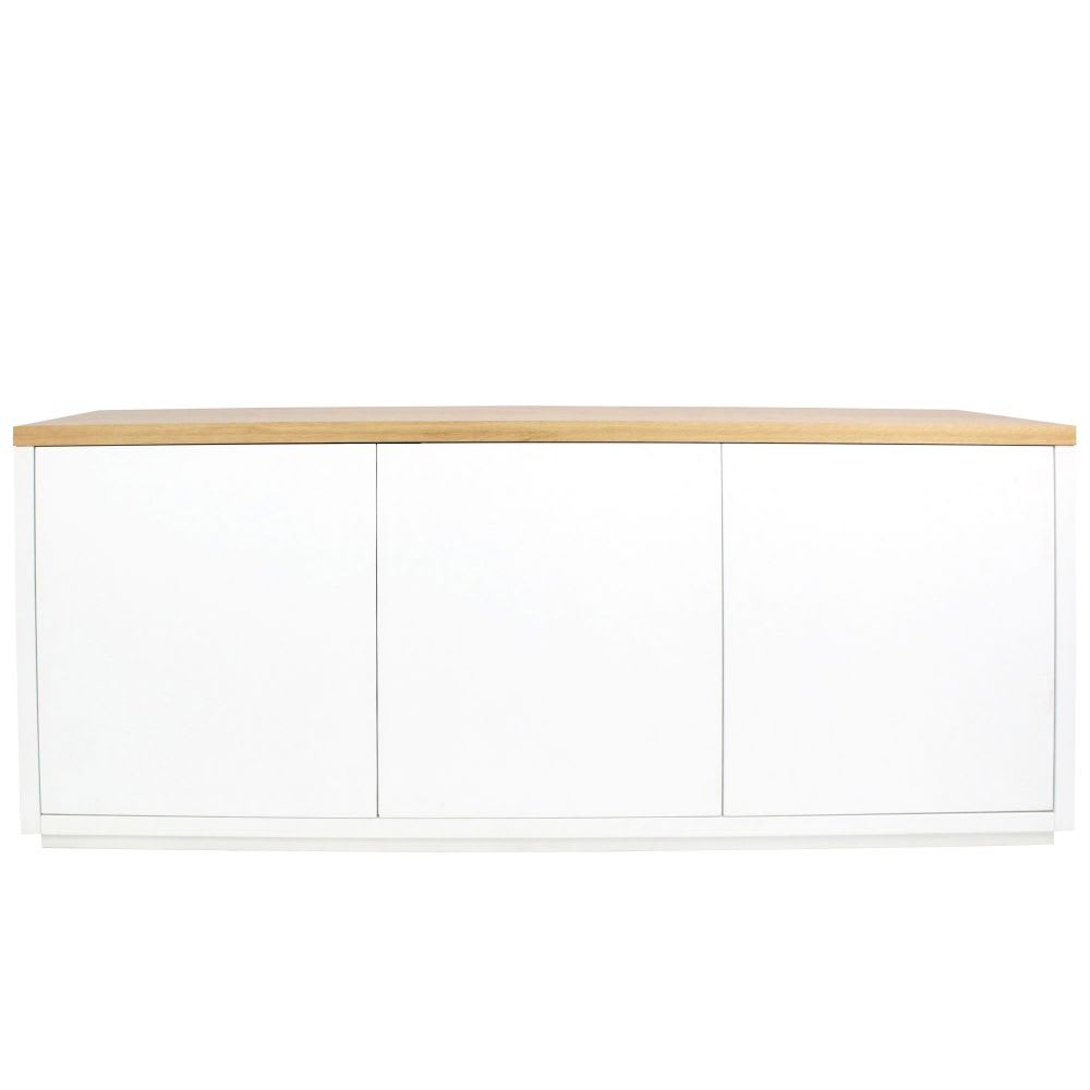 Buffet enfilade AUSTRAL blanc avec plateau chêne 175 cm et 3 portes