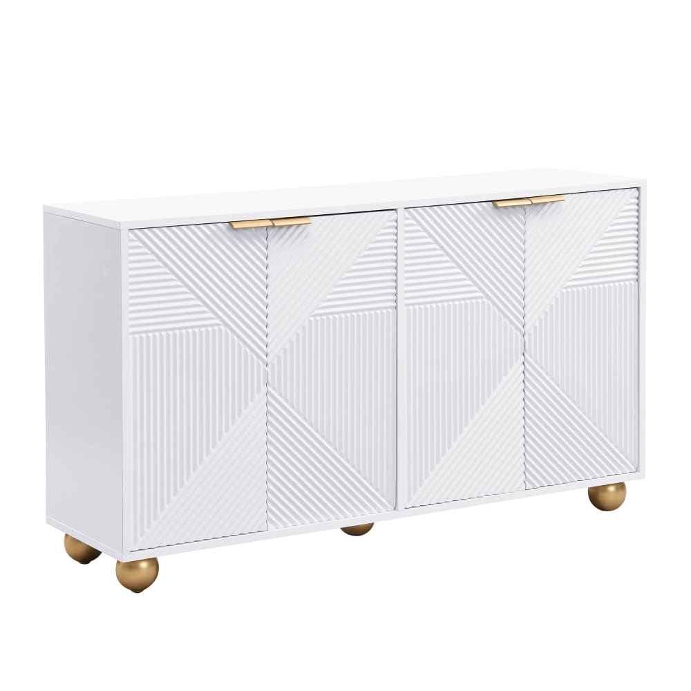 Buffet blanc URBAN MEUBLE 120 cm à 4 portes sculptées et poignées dorées