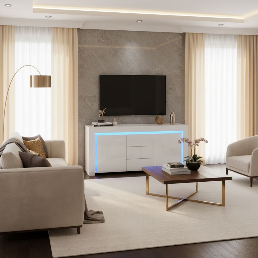 Détail de la laque brillante du buffet URBAN MEUBLE