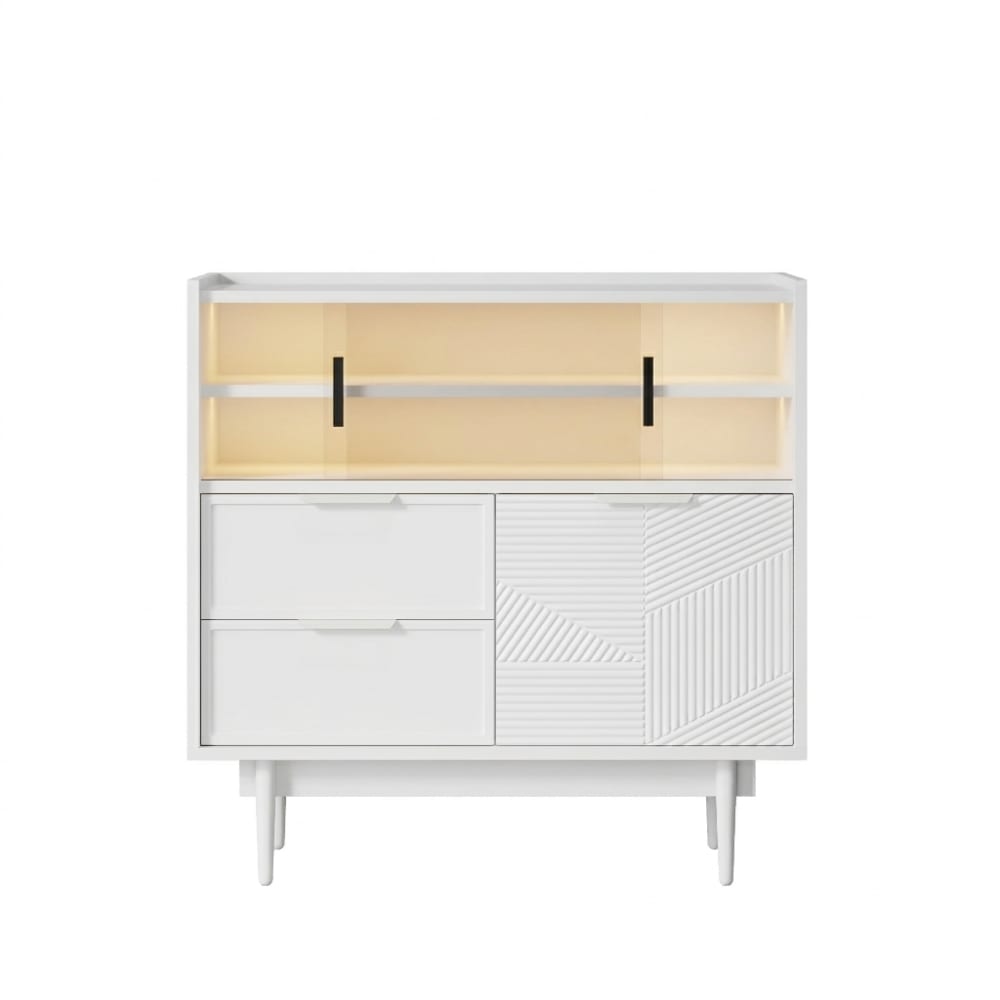 Petit buffet vitrine URBAN MEUBLE blanc 80 cm avec porte en verre et LED