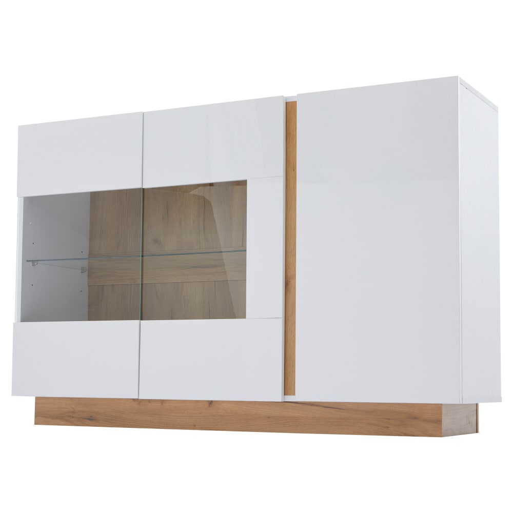 Buffet URBAN MEUBLE blanc brillant 138 cm avec 3 portes vitrées et LED