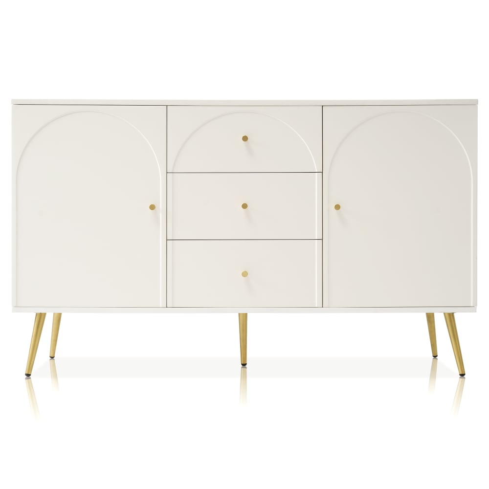 Buffet URBAN MEUBLE blanc crème 140 cm avec 2 portes 3 tiroirs et pieds dorés