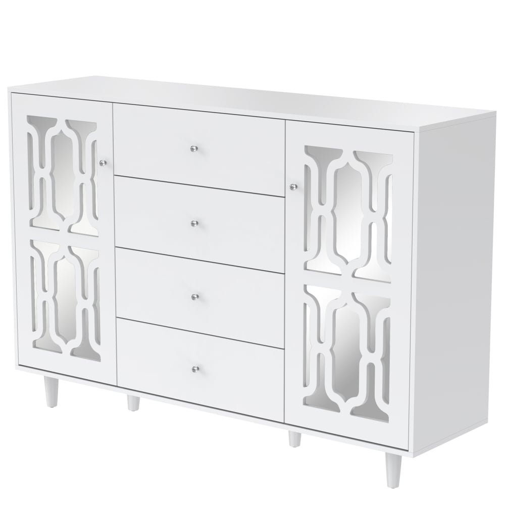 Buffet blanc URBAN MEUBLE 147 cm avec portes miroir à motif géométrique