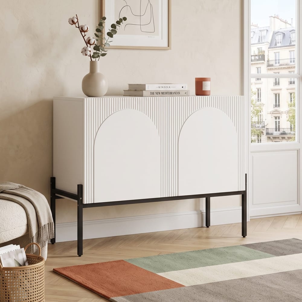 Buffet URBAN MEUBLE portes ouvertes sur l étagère intérieure