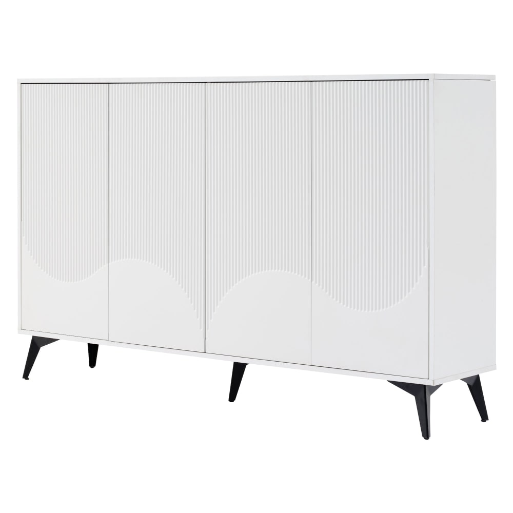 Buffet haut 4 portes blanc façade vague et pieds métal 160 cm - URBAN MEUBLE
