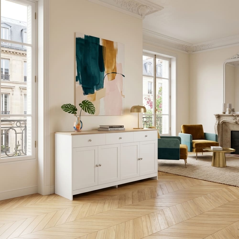 Buffet URBAN MEUBLE portes ouvertes et tiroirs sortis