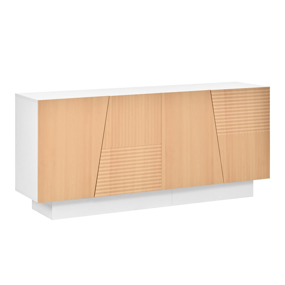 Buffet URBAN MEUBLE 160 cm blanc et effet bois à 4 portes rainurées