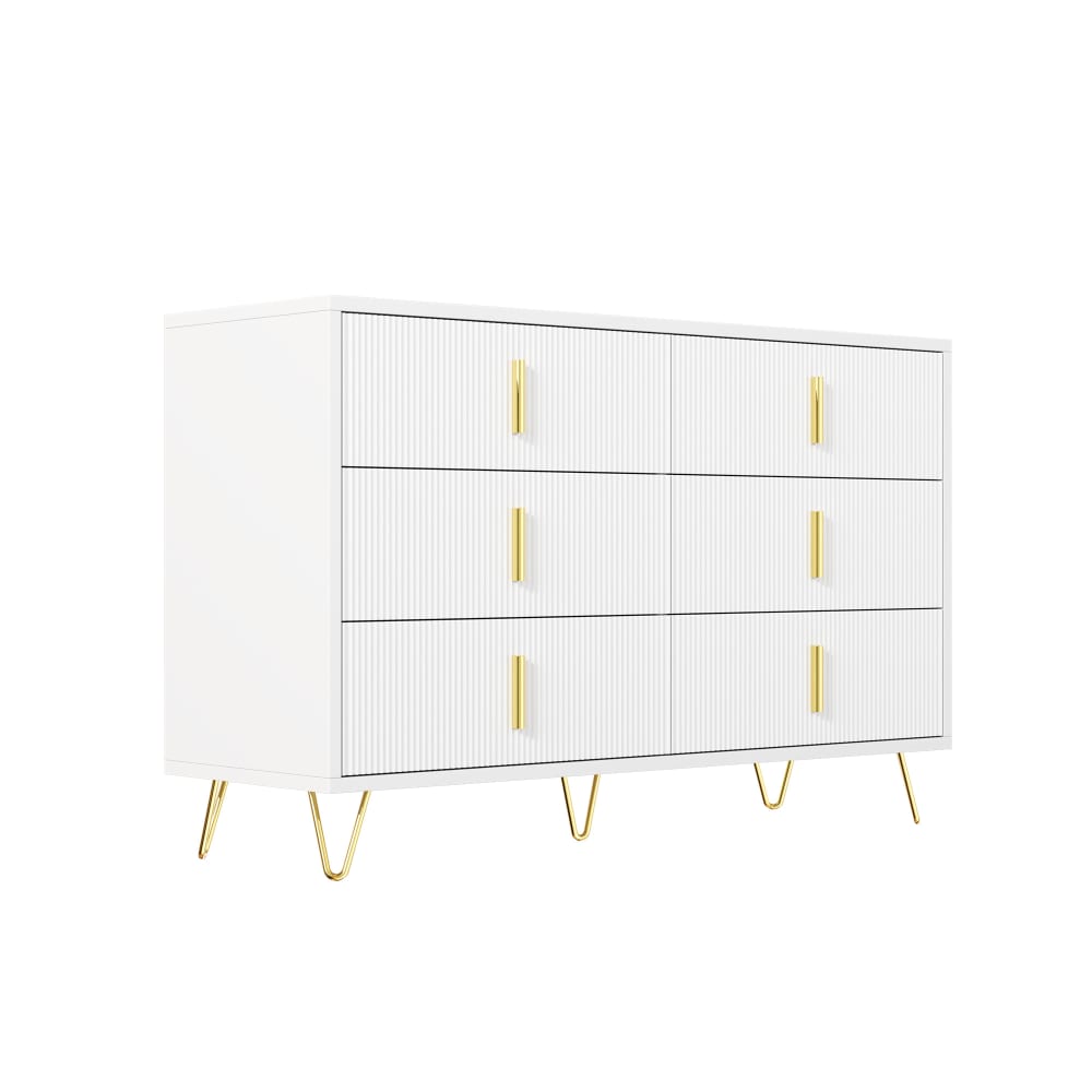 Buffet URBAN MEUBLE blanc et doré 120 cm avec 6 tiroirs et façade ondulée
