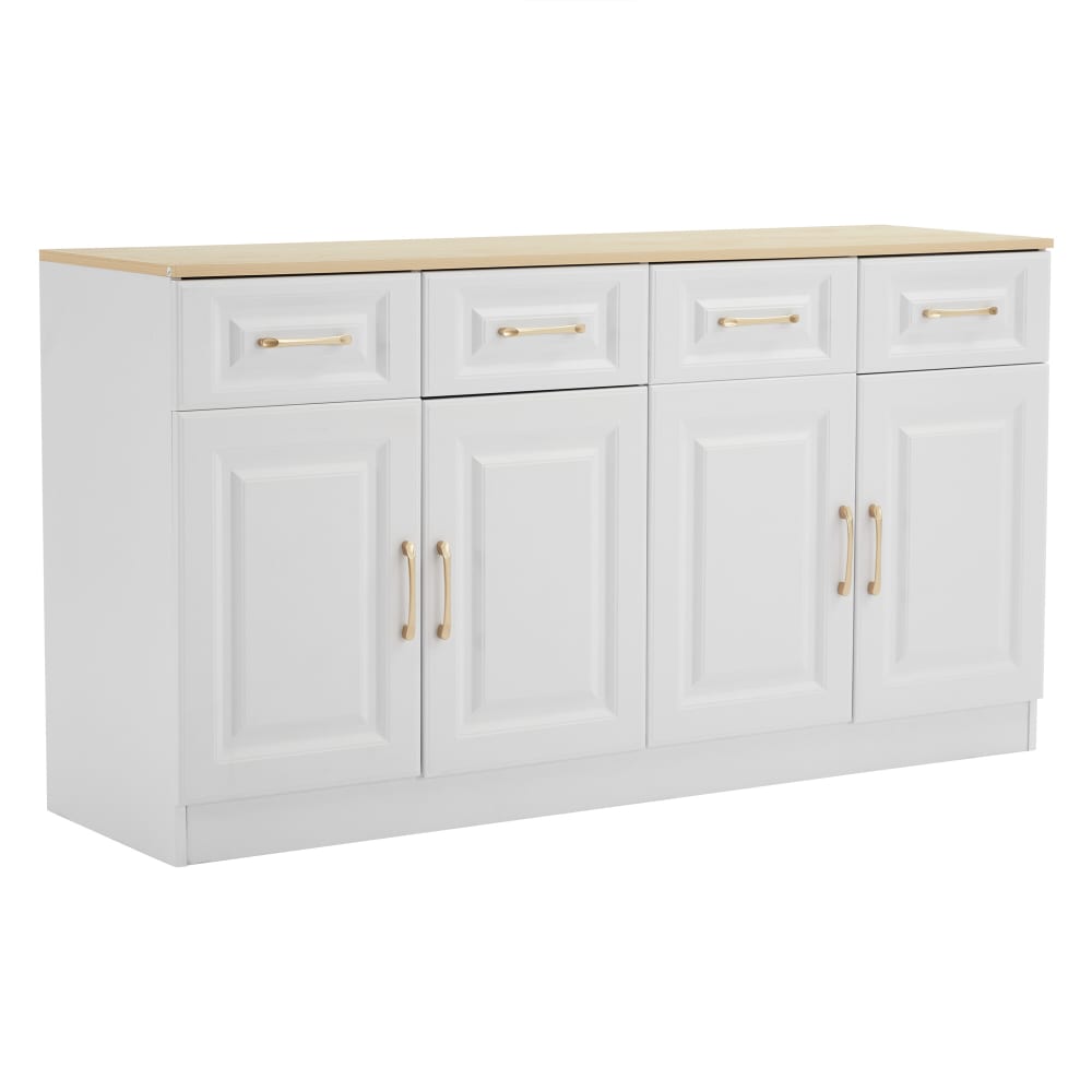Buffet campagne URBAN MEUBLE blanc et chêne 140 cm avec 4 portes et 4 tiroirs