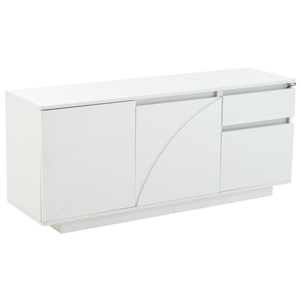 Buffet bas URBAN MEUBLE blanc laqué brillant 140 cm avec 2 portes et 2 tiroirs